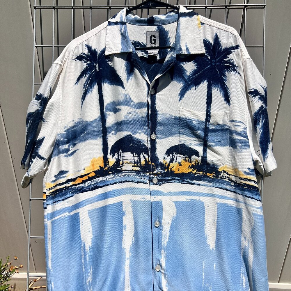 Guess Jeans Tropical Shirt – Size L – Blue Sunset Rayon (Prodigy Style)